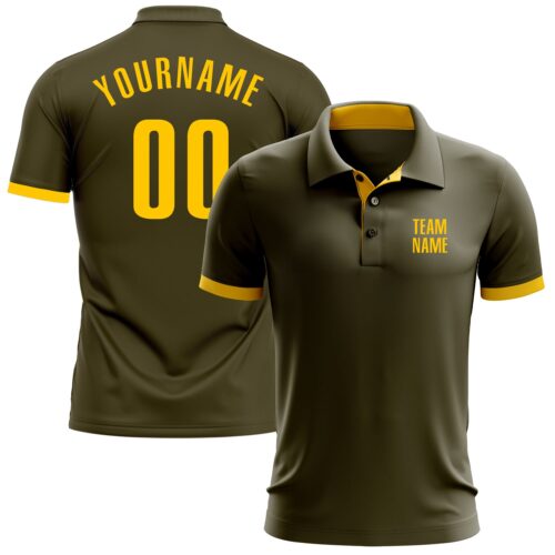 GolfPolo0150 Custom Olive Yellow Performance Salute To Service Golf Polo Shirt