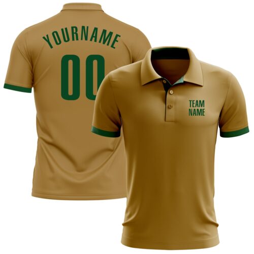 GolfPolo0167 Custom Old Gold Green Performance Golf Polo Shirt