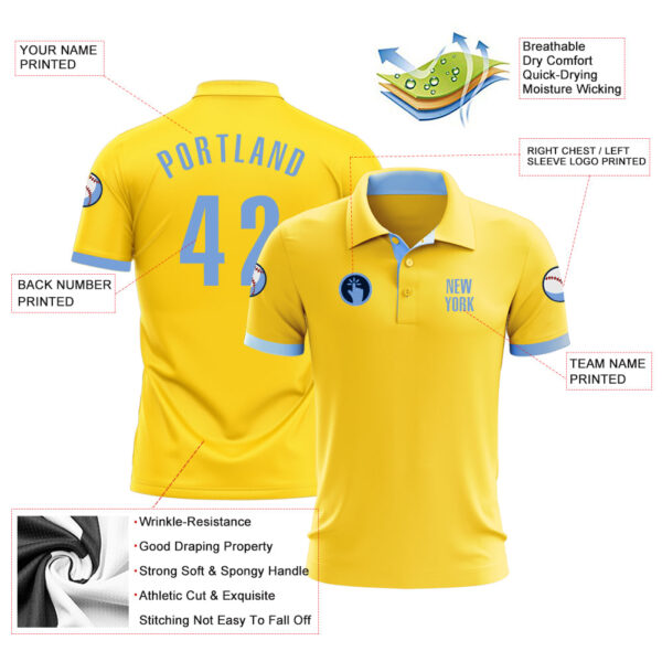 Custom Yellow Light Blue Performance Golf Polo Shirt