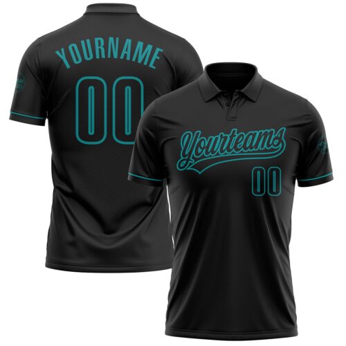 GolfPolo0236_0ea9dd79-0800-4171-b51f-e92dce07eb6f Custom Black Black-Teal Performance Vapor Golf Polo Shirt