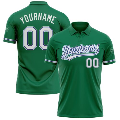 GolfPolo0332 Custom Kelly Green White-Royal Performance Vapor Golf Polo Shirt