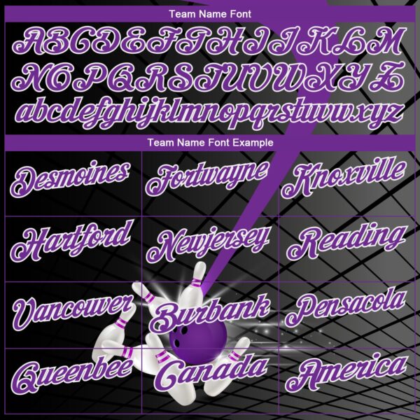 Custom Black Purple-White 3D Pattern Design Bowling Performance Polo Shirt