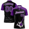 Custom Black Purple-White 3D Pattern Design Bowling Performance Polo Shirt
