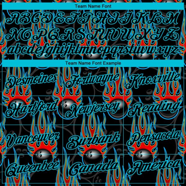 Custom Black Lakes Blue 3D Pattern Design Bowling Ball With Hotrod Flame Performance Polo Shirt