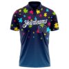 Custom Navy White 3D Pattern Design Autism Supporter Awareness Puzzle Pieces Performance Golf Polo Shirt