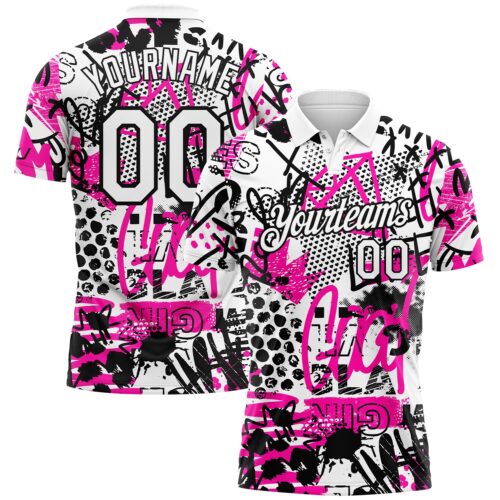 GolfPolo0405_4d849f16-51d1-4426-8dbc-20c81d00ee4b Custom Graffiti Pattern White-Black 3D Performance Golf Polo Shirt