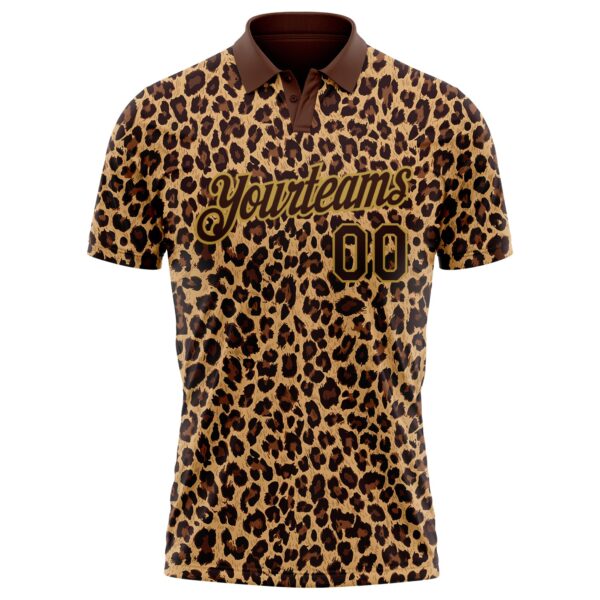 Custom Brown Old Gold 3D Pattern Design Leopard Print Performance Golf Polo Shirt
