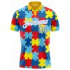 Custom Light Blue White 3D Pattern Design Autism Supporter Awareness Puzzle Pieces Performance Golf Polo Shirt