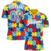 Custom Light Blue White 3D Pattern Design Autism Supporter Awareness Puzzle Pieces Performance Golf Polo Shirt