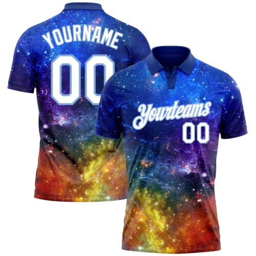 GolfPolo0410 Custom Galactic White-Light Blue 3D Performance Golf Polo Shirt