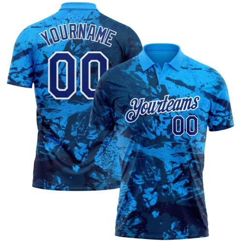 GolfPolo0411 Custom Graffiti Pattern Royal-White 3D Performance Golf Polo Shirt