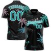 Custom Black Teal-White 3D Pattern Design Hawaii Palm Trees Performance Golf Polo Shirt