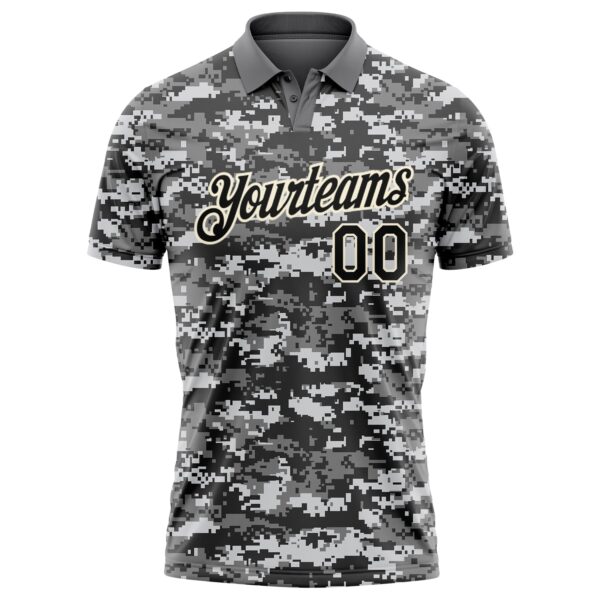 Custom Camo Black-Cream 3D Performance Salute To Service Golf Polo Shirt