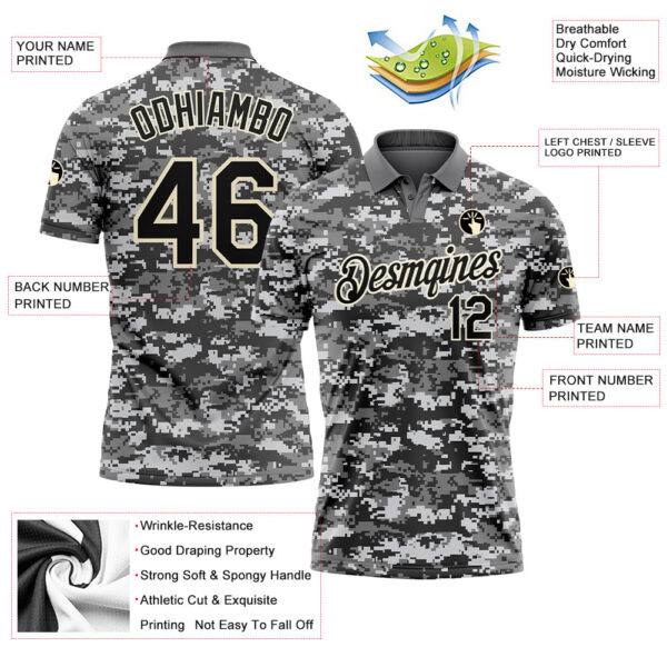 Custom Camo Black-Cream 3D Performance Salute To Service Golf Polo Shirt