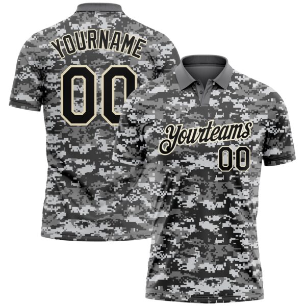 Custom Camo Black-Cream 3D Performance Salute To Service Golf Polo Shirt