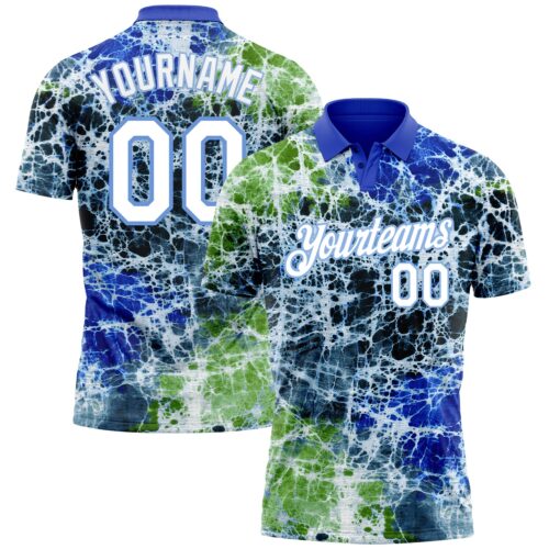 GolfPolo0436 Custom Tie Dye White-Light Blue 3D Performance Golf Polo Shirt