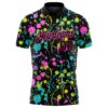 Custom Graffiti Pattern Black-Pink 3D Neon Splatter Performance Golf Polo Shirt