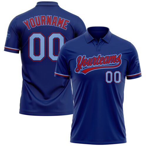 GolfPolo0553 Custom Royal Light Blue-Red Performance Vapor Golf Polo Shirt