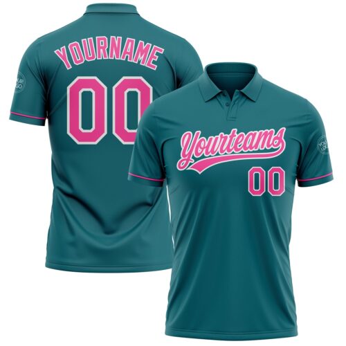 GolfPolo0617 Custom Teal Pink-White Performance Vapor Golf Polo Shirt
