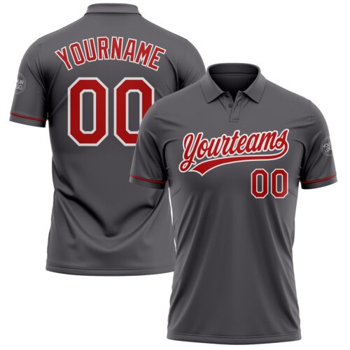 GolfPolo0843 Custom Steel Gray Red-White Performance Vapor Golf Polo Shirt
