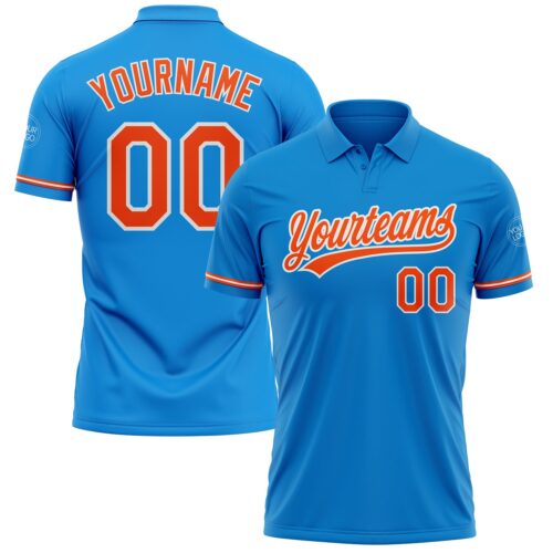 GolfPolo0851 Custom Blue Orange-White Performance Vapor Golf Polo Shirt