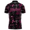 Custom Black Pink 3D Pattern Design Pink Ribbon Breast Cancer Awareness Month Women Health Care Support Performance Golf Polo Shirt