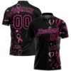 Custom Black Pink 3D Pattern Design Pink Ribbon Breast Cancer Awareness Month Women Health Care Support Performance Golf Polo Shirt