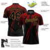 Custom Black Old Gold-Red 3D Pattern Design Sharp Shape Performance Golf Polo Shirt