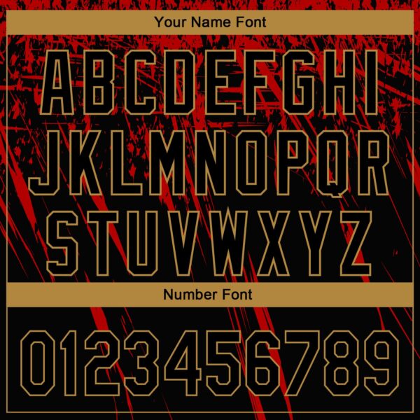 Custom Black Old Gold-Red 3D Pattern Design Sharp Shape Performance Golf Polo Shirt