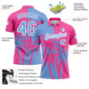 Custom Pink Light Blue-White 3D Pattern Design Hawaii Coconut Trees Performance Golf Polo Shirt