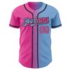 Custom Light Blue Pink-Black Authentic Gradient Fashion Baseball Jersey