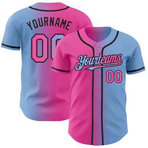 Gradient0002 Custom Light Blue Pink-Black Authentic Gradient Fashion Baseball Jersey