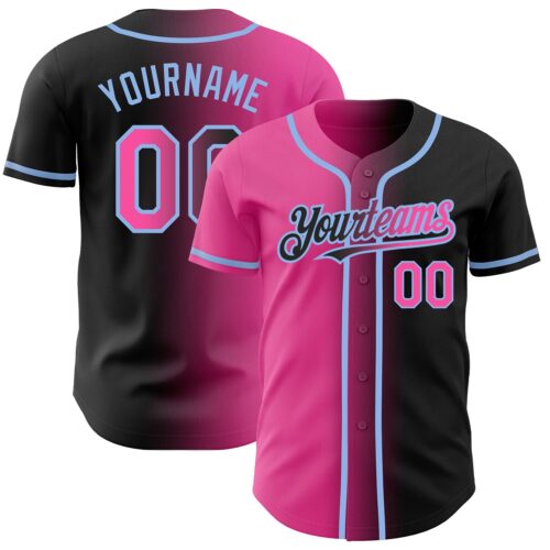 Gradient0003 Custom Black Pink-Light Blue Authentic Gradient Fashion Baseball Jersey