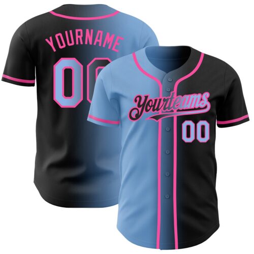 Gradient0004 Custom Black Light Blue-Pink Authentic Gradient Fashion Baseball Jersey