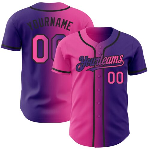 Gradient0007 Custom Purple Pink-Black Authentic Gradient Fashion Baseball Jersey