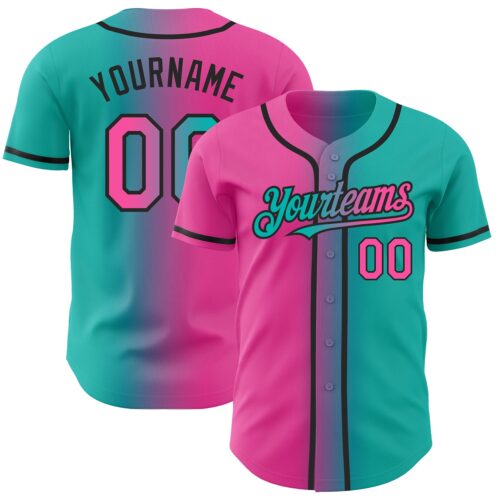 Gradient0012 Custom Aqua Pink-Black Authentic Gradient Fashion Baseball Jersey