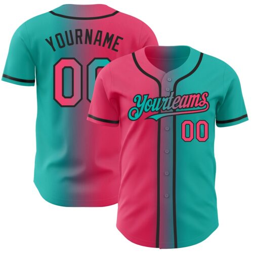Gradient0013 Custom Aqua Neon Pink-Black Authentic Gradient Fashion Baseball Jersey