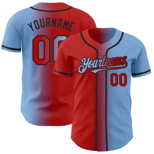 Gradient0016 Custom Light Blue Red-Black Authentic Gradient Fashion Baseball Jersey