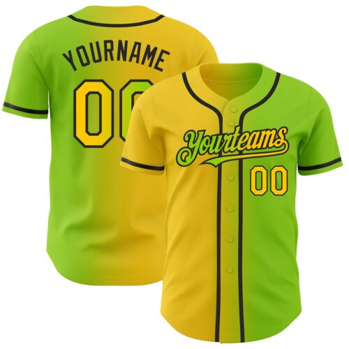Gradient0025 Custom Neon Green Yellow-Black Authentic Gradient Fashion Baseball Jersey