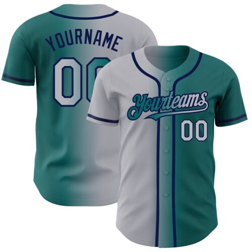 Gradient0028 Custom Teal Gray-Navy Authentic Gradient Fashion Baseball Jersey