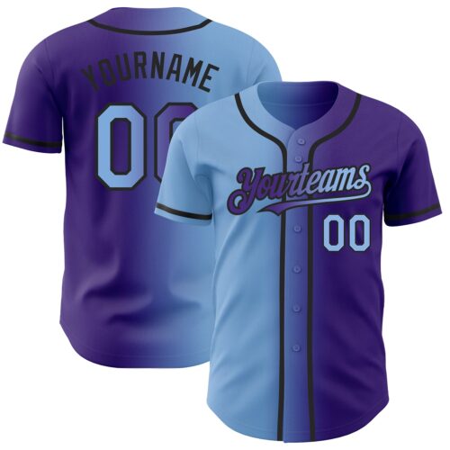 Gradient0032 Custom Purple Light Blue-Black Authentic Gradient Fashion Baseball Jersey