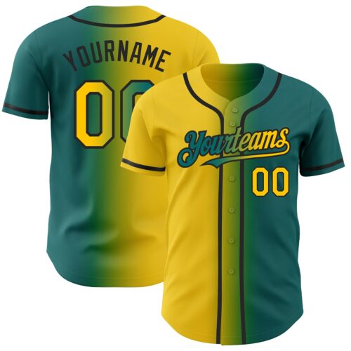 Gradient0033 Custom Teal Yellow-Black Authentic Gradient Fashion Baseball Jersey
