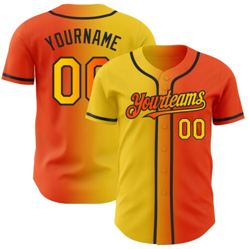 Gradient0034 Custom Orange Yellow-Black Authentic Gradient Fashion Baseball Jersey