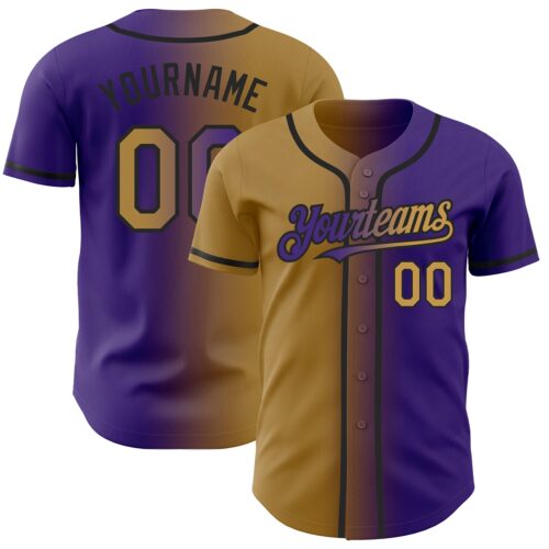 Gradient0040 Custom Purple Old Gold-Black Authentic Gradient Fashion Baseball Jersey