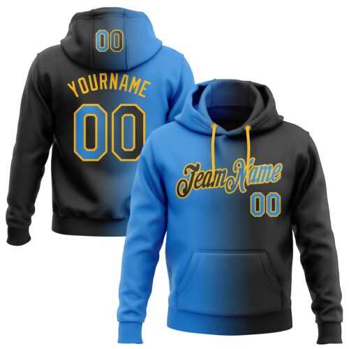 Gradient0108 Custom Stitched Black Powder Blue-Gold Gradient Fashion Sports Pullover Sweatshirt Hoodie