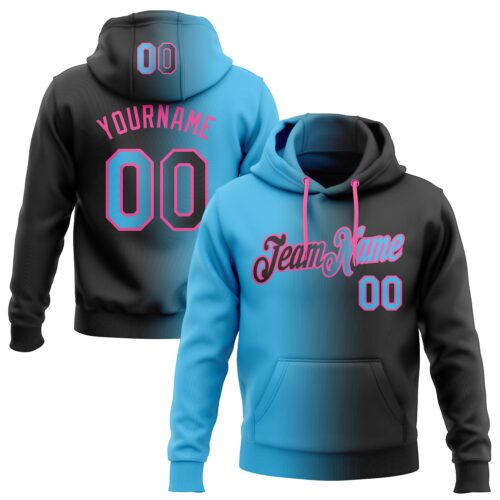 Gradient0111 Custom Stitched Black Sky Blue-Pink Gradient Fashion Sports Pullover Sweatshirt Hoodie