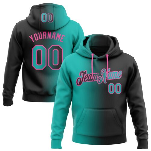 Gradient0112 Custom Stitched Black Aqua-Pink Gradient Fashion Sports Pullover Sweatshirt Hoodie