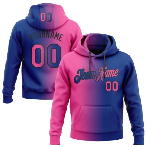 Gradient0144 Custom Stitched Royal Pink-Black Gradient Fashion Sports Pullover Sweatshirt Hoodie