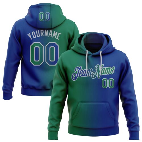 Gradient0148 Custom Stitched Royal Kelly Green-Gray Gradient Fashion Sports Pullover Sweatshirt Hoodie