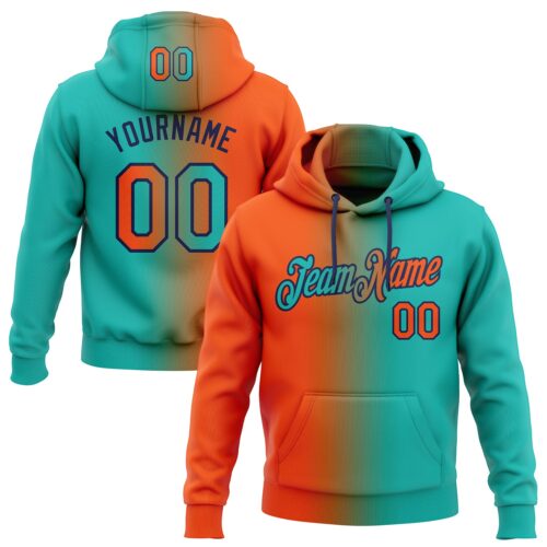 Gradient0162 Custom Stitched Aqua Orange-Navy Gradient Fashion Sports Pullover Sweatshirt Hoodie